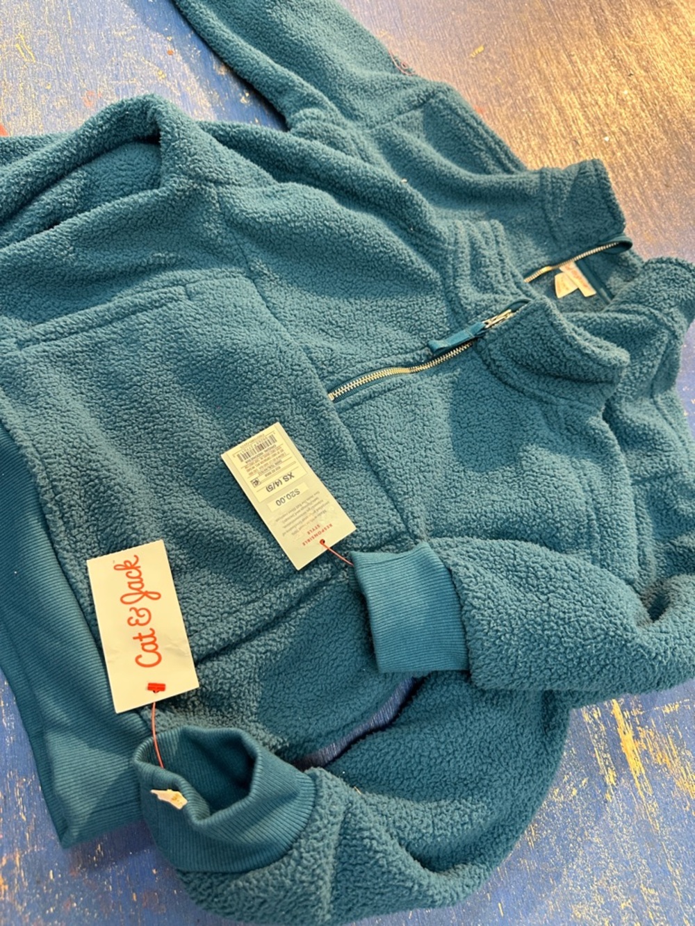 Cat & Jack Teal Sherpa Half-Zip Puffer Pullover